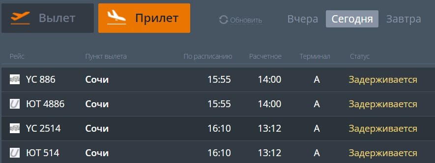 Из-за непогоды задерживается прилет нескольких авиарейсов в Тюмень